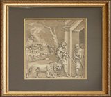 Оформление гравюр в багет. Юноша со львом. Художник - Peruzzi B. (1481-1536). Гравер - Crozat Joseph Ant. Baron (1661-1740).